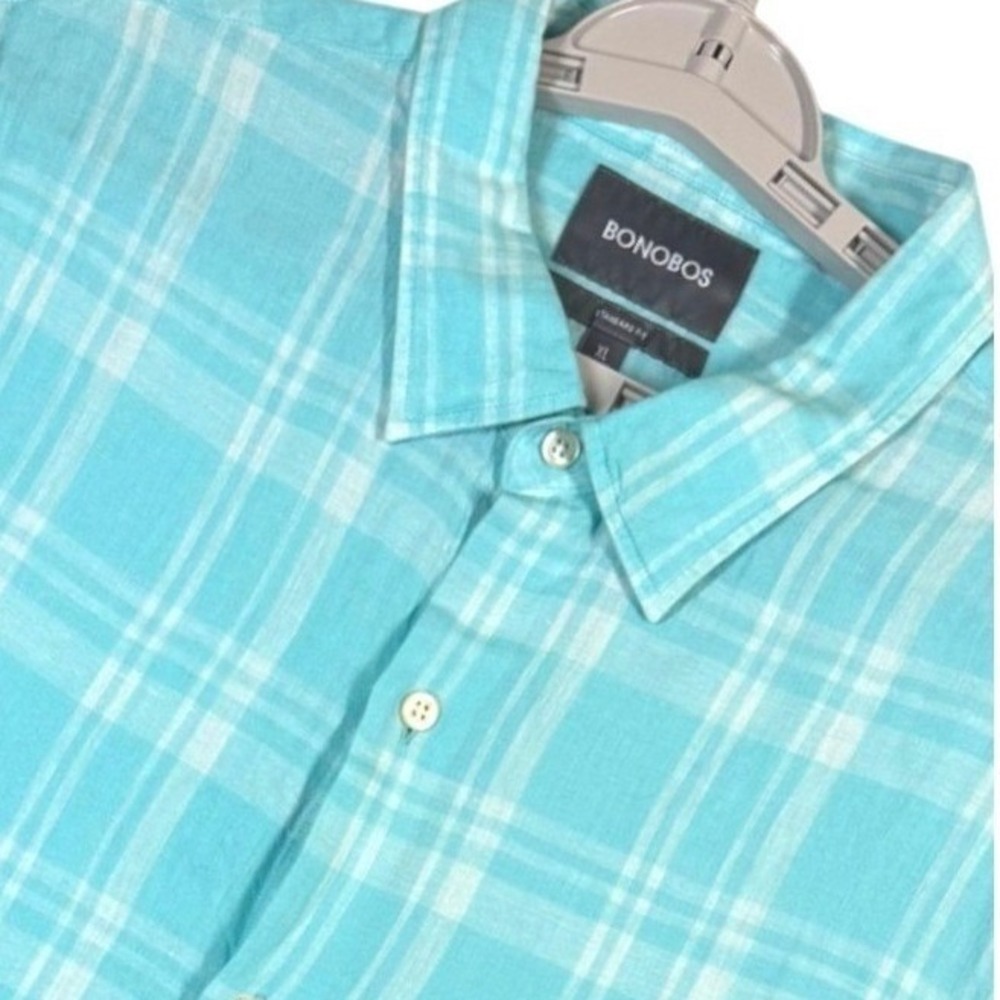 Bonobos Linen Button Up Shirt Mens XL Plaid Long Sleeve Preppy Career Stretch